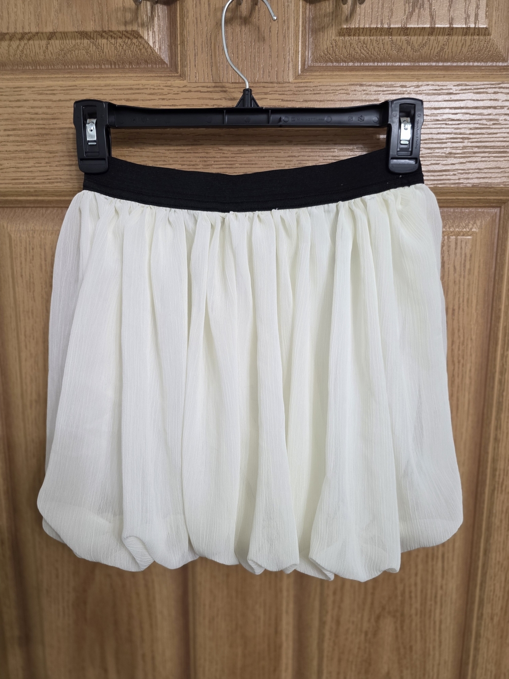 Kiss Cream Bubble Mini Skirt with Black Waistband